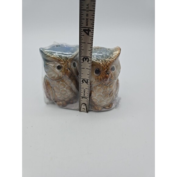 Set of Vintage Cute Owl Salt and Pepper Shakers 3" Tall Ceramic Earth Tones NEW - Picture 7 of 8